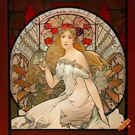 Alphonse Mucha Painting Of Two Angels With Large Wings