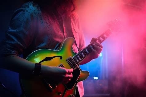 Guitarrista Tocando La Guitarra En Un Concierto Iluminado Con Luces De