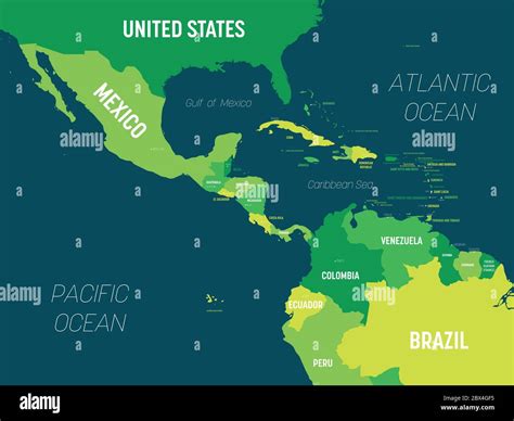 Central America Map Green Hue Colored On Dark Background High