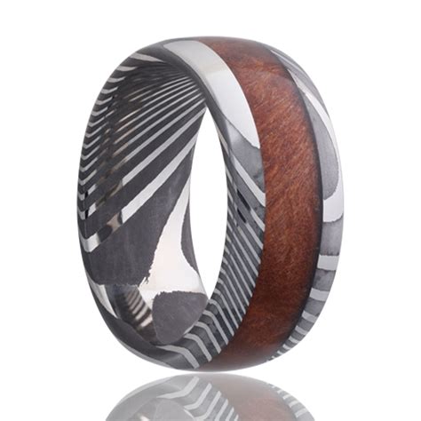 Wood Inlay Damascus Steel Mens Ring Vansweden Jewelers