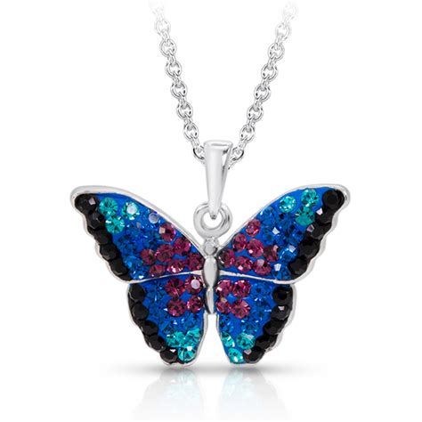 Pure Sterling Silver And Crystal Monarch Butterfly Pendant Necklace