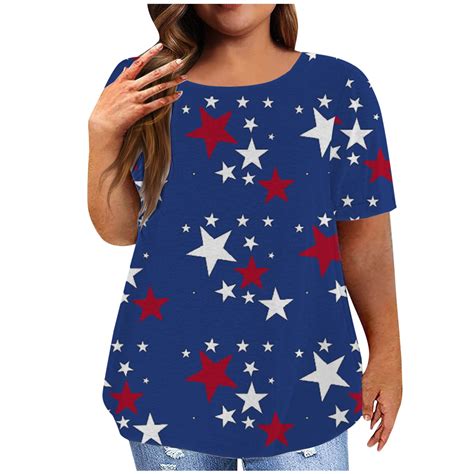 Brnmxoke Women American Flag Plus Size Top July 4th Independence Day