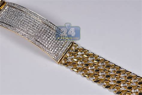 Mens Diamond ID Cuban Link Bracelet 14K Yellow Gold 6.35 ct 8.75"