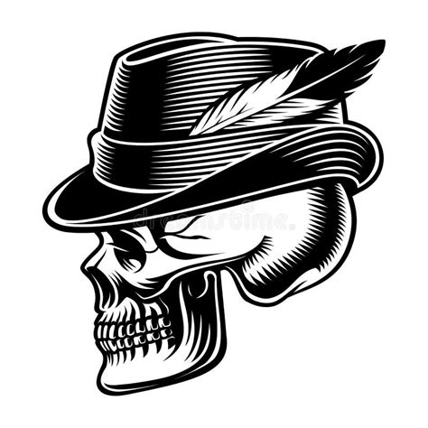 Vector Illustration Of A Skull In Hat With Feather Stock Vector