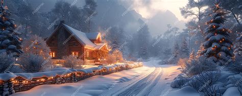 Premium Photo | A Cozy Cabin In The Snowy Mountains Decorated Wallpaper