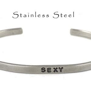 Hand Stamped Aluminum Cuff Bracelet Stainless Steel Skinny Hammered