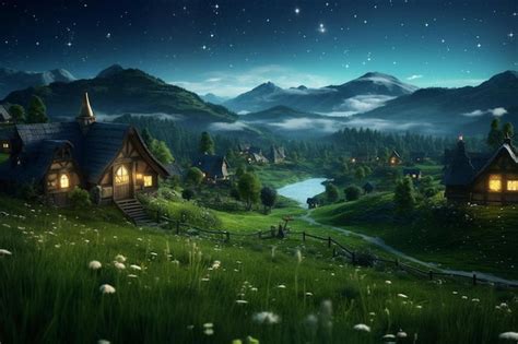 Premium AI Image | cabin in the mountains at night.