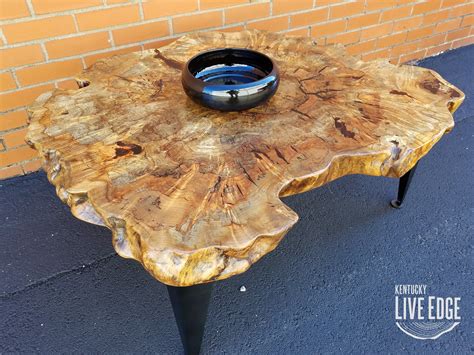 Handmade Coffee Table Live Edge Oyster Shape Tree Stump Industrial