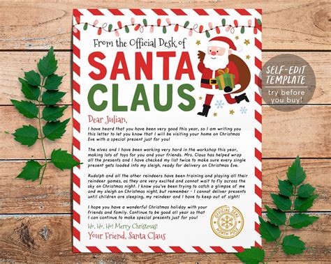 Letter From Santa Editable Template, Personalized DIY Official Letter ...