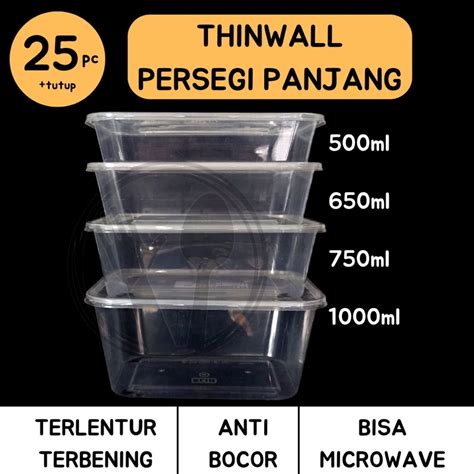 Jual Thinwall Rectangle 500ml 650ml 750ml 1000ml 1 Liter Tutup