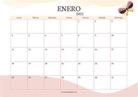 Calendario Enero 2021 Para Imprimir GRATIS Una Casita De Papel