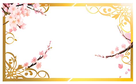 AI Generated Sakura Border Frame Gold Luxury PNG Transparent Background