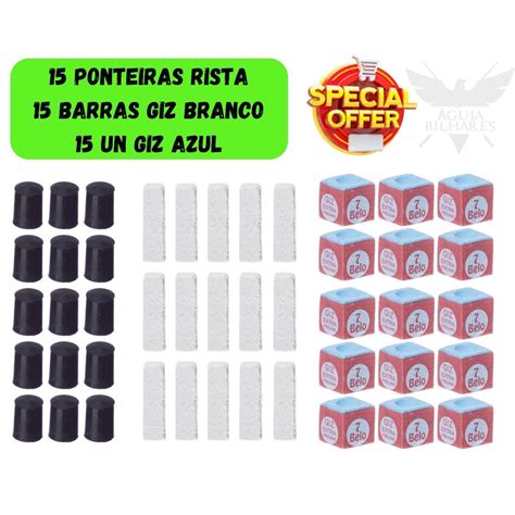 Kit Para Taco De Sinuca Bilhar Ponteiras Virola Rista Giz Azul