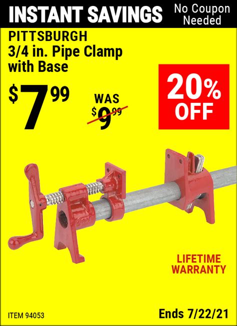 PITTSBURGH 3/4 in. Pipe Clamp with Base for $7.99 – Harbor Freight Coupons