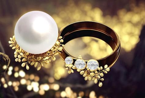 Premium Photo Jewelry Gold Rings With White Pearl And Diamond Women