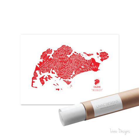 Singapore districts map poster, gorgeous art wall - Red color! – Livac ...