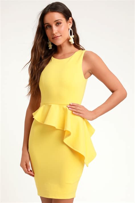 Sexy Yellow Bodycon Dress Chic Ruffled Dress Sleeveless Dress Lulus