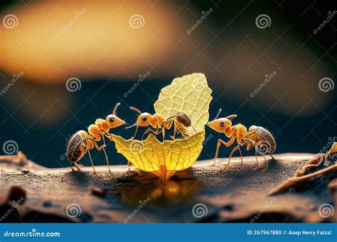 Three Ant Work And Leaf Stock Illustration Illustration Of Three