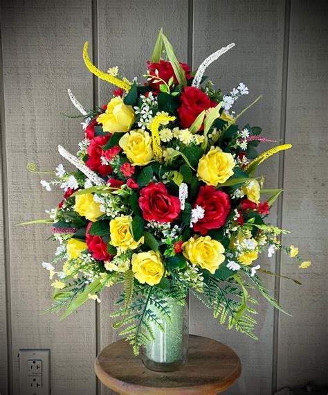 Summer Cemetery Flowers, Grave Flower Arrangement, Vase Insert, Grave ...