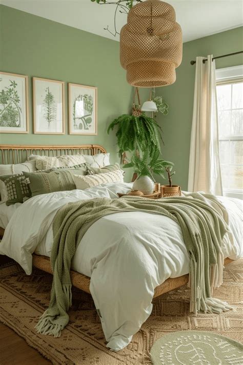 Green Boho Bedroom Ideas In Green And White Bedroom Sage