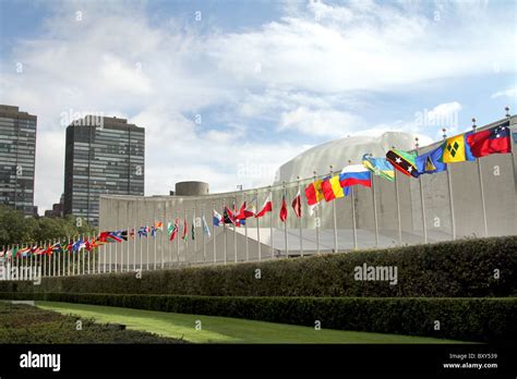 Flags of the United Nations Building in New York, America Stock Photo ...