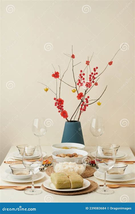 Lunar New Year Dinner Table Stock Photo - Image of peach, lunch: 239083684