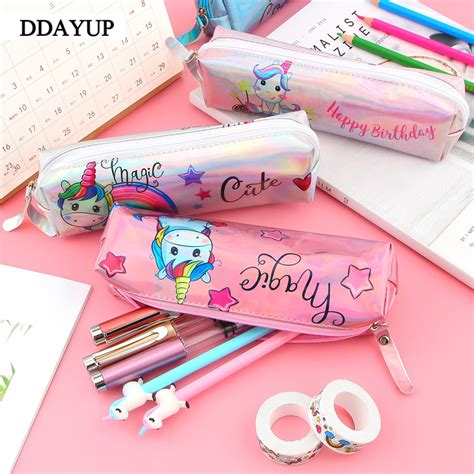 Trousse Scolaire Licorne Laser Kawaii Fournitures Scolaires Papeterie