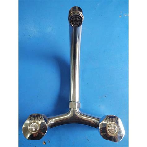 Wall Mounted Kitchen Faucet Hot Cold Water Mixer Crane Dual Handle Dual Hole Kitchen Sink Tap