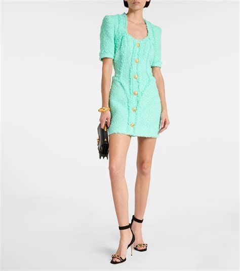 Embellished Tweed Minidress In Green Balmain Mytheresa