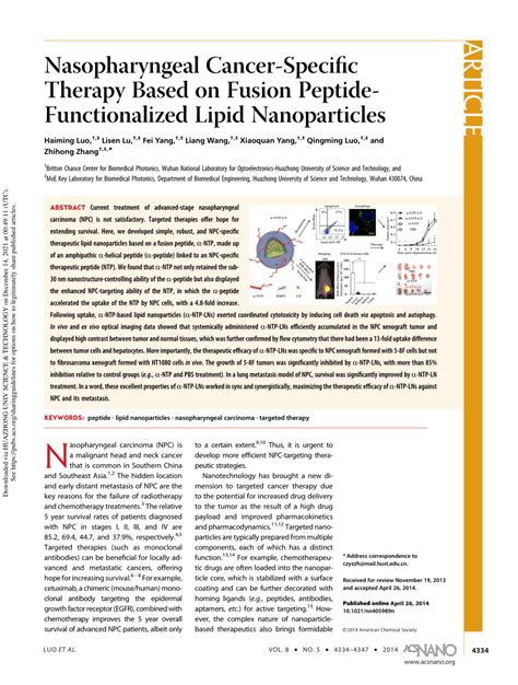 PDF Nasopharyngeal Cancer Specific Therapy Based On Fusion Peptide