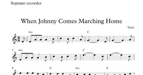 Free easy soprano recorder sheet music - When Johnny Comes Marching Home