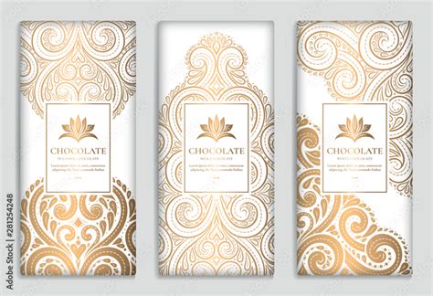 White With Gold Vintage Packaging Design Of Chocolate Bars Vector