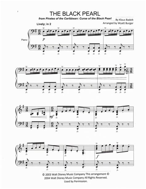 The Black Pearl Arr Wyatt Burger By Klaus Badelt Sheet Music For Piano Solo At Sheet Music Direct