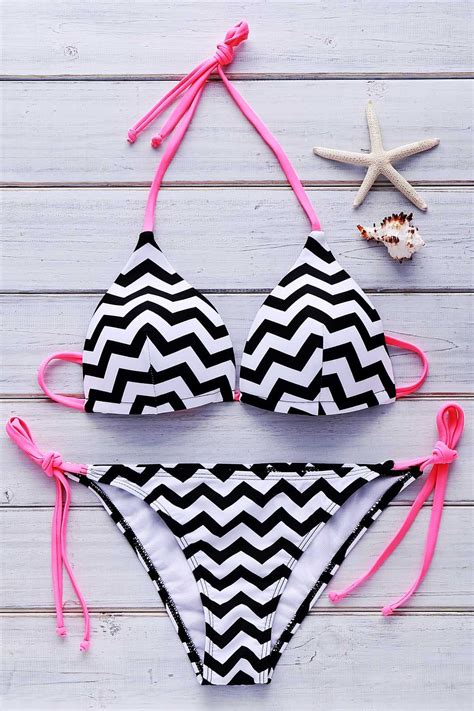 Women S Stylish Halter Zig Zag Print String Bikini 46 OFF Rosegal