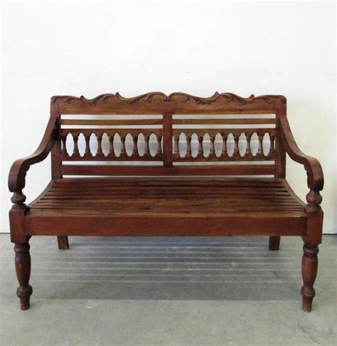 Antique Carved Mahogany Wood Bench