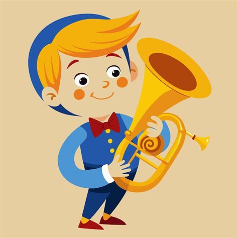 El Ni O De Dibujos Animados Tocando Una Tuba Imagen Premium Generada