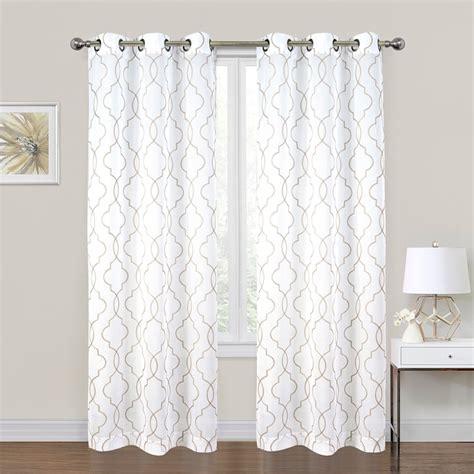 2 Pack White And Linen Metallic Embroidered Geo Grommet Curtain Panels 84