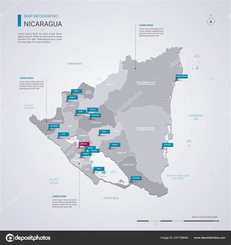 Nicaragua Mapa Vectorial Con Elementos Infográficos Marcas Puntero