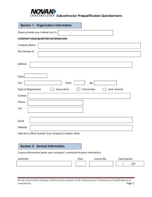 Fillable Online Novak Subcontractor Pre Qual Form Docx Fax Email