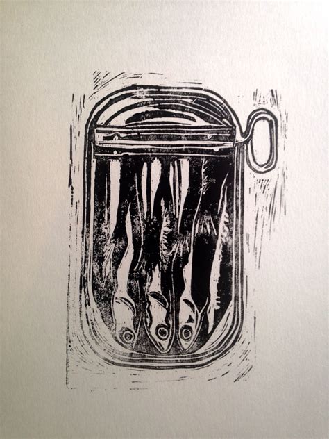 Linogravure Linocut Sardines Art Linographie Par Eric Lechevallier