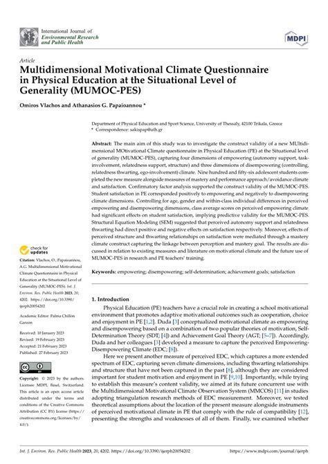 Pdf Multidimensional Motivational Climate Questionnaire In Physical