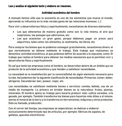 Lee Y Analiza El Siguiente Texto Y Elabora Un Resumen Ayuda Porfis