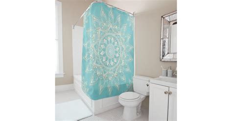 Elegant White Gold Mandala Sky Blue Design Shower Curtain Zazzle