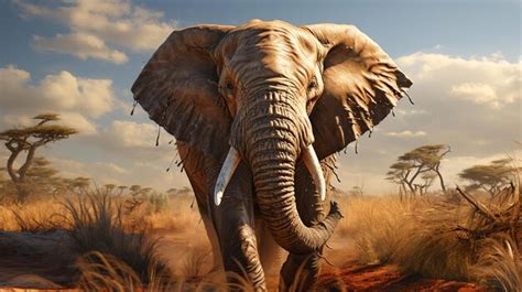 Premium AI Image | an elephant with a long tusk stands in the wild