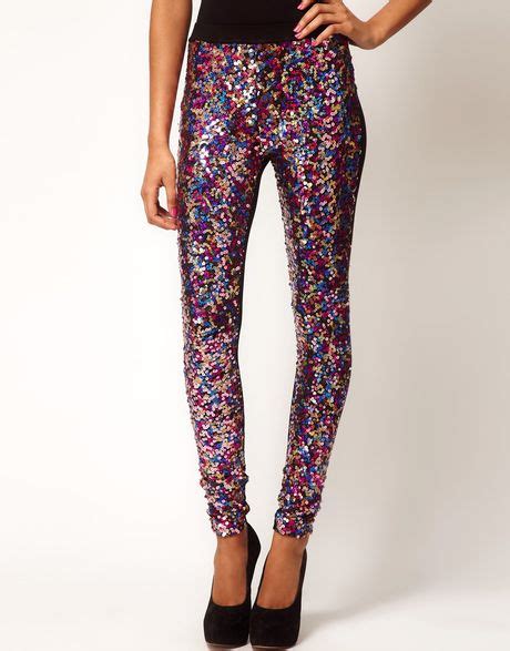 Asos Collection Asos Panelled Leggings In Pink Sequins In Pink Lyst