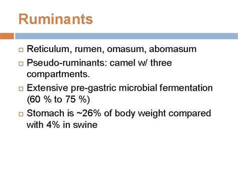 DIGESTIVE TRACT IN RUMINANTS Ruminants Reticulum Rumen Omasum