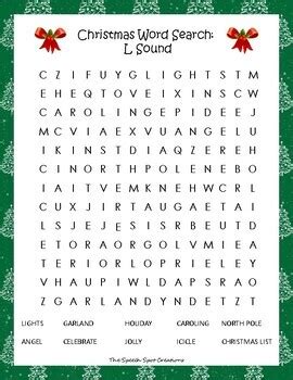 FREE Christmas Articulation Word Search For Speech Therapy L Sound