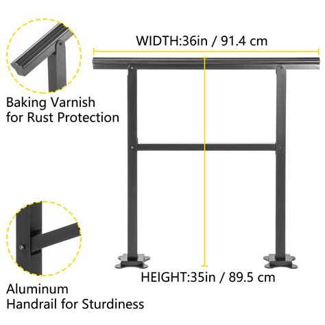 Vevor Outdoor Handrail 165lbs Load Handrail Outdoor Stairs Aluminum Stair Handrail 36 X 35