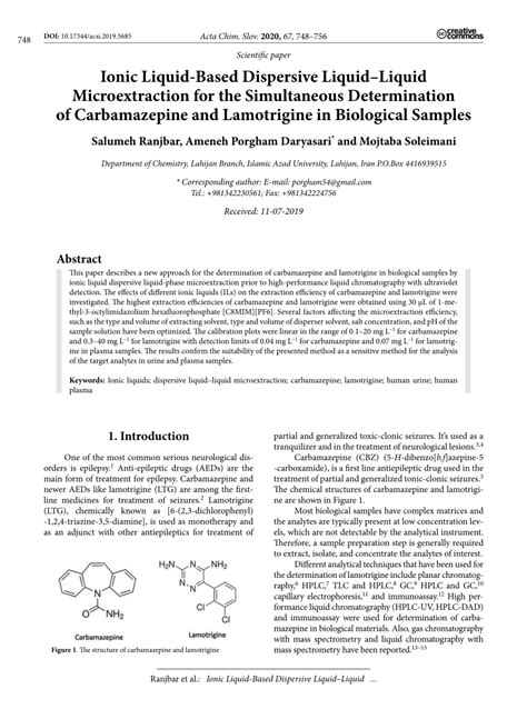 Pdf Ionic Liquid Based Dispersive Liquid Liquid Microextraction For