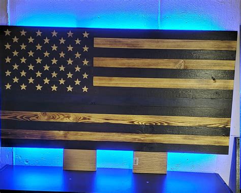 Gran Bandera Delgada De La L Nea Azul Con Leds Pine Etsy